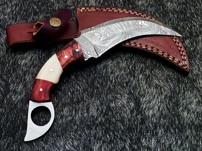 HS-890 Custom Hand Forged Damascus Steel 10" Karambit Knife - Hard Wood Handle