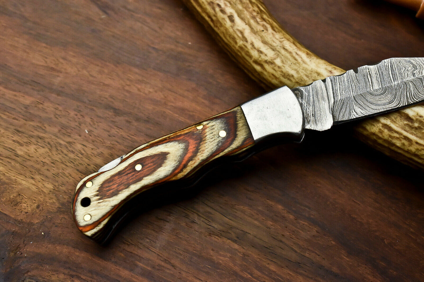 HS-1125 ''  Hand Made Damascus Steel Blade Back Lock Folding Knife