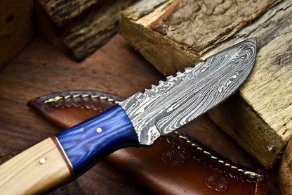 HS-648 Custom Handmade Damascus Hunting Skinning Blade Hunter Camping Full Tang Knife