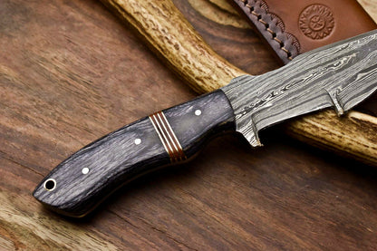 HS-920 Custom Handmade Damascus Steel Tracker Knife - Beautiful Hard Wood Handle