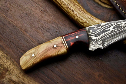HS-686 Custom Handmade Damascus Steel Skinner Knife - Beautiful Wood Handle