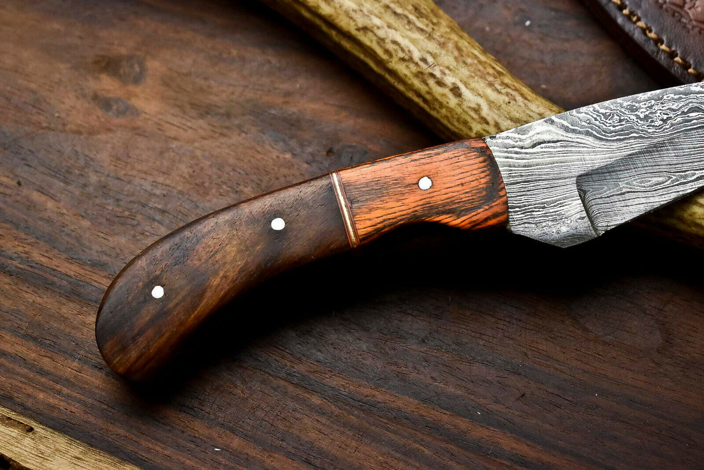 HS-697 Custom Handmade Damascus Steel Skinner Knife - Beautiful Wood Handle