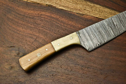 HS-263 Hand Made Damascus Steel Blade Chef Kitchen Full Tang Knife | OLIVE WOOD best gift for mom