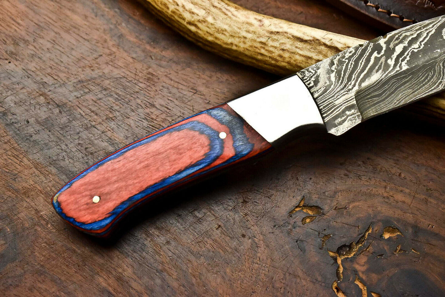 HS-620 Handmade Damascus Skinning Blade Camping Full Tang Knife