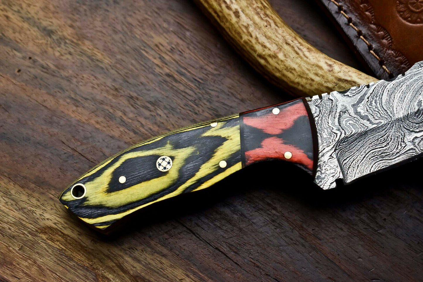 HS-616 Handmade Damascus Skinning Blade Camping Full Tang Knife