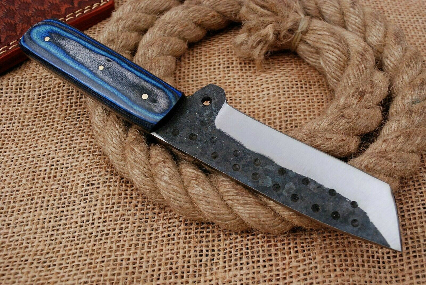HS-742 Custom Handmade Railroad Steel Tanto/Skinner Knife With Hard Wood Handle
