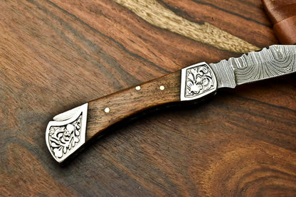 HS-1130 '' Hand Made Damascus Steel Blade Back Lock Folding Knife