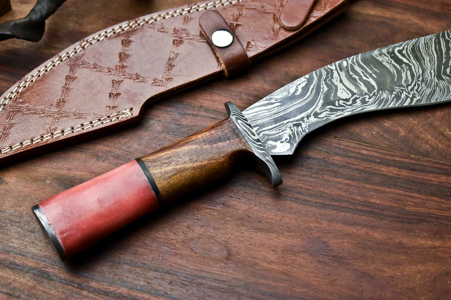 HS-865 Custom Handmade Damascus Steel Hunitng/Kukri Knife - Wood & Bone Handle