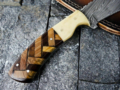 HS-384 '' Custom Handmade Damascus Steel Hunting Dagger Skinner Knife W/Sheath