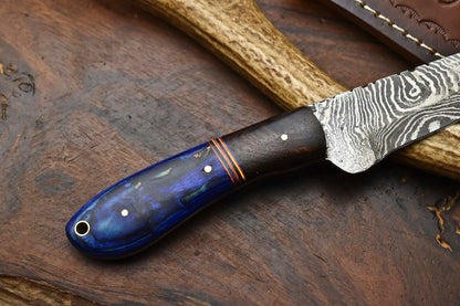 HS-602 Handmade Damascus Skinning Blade Camping Full Tang Knife