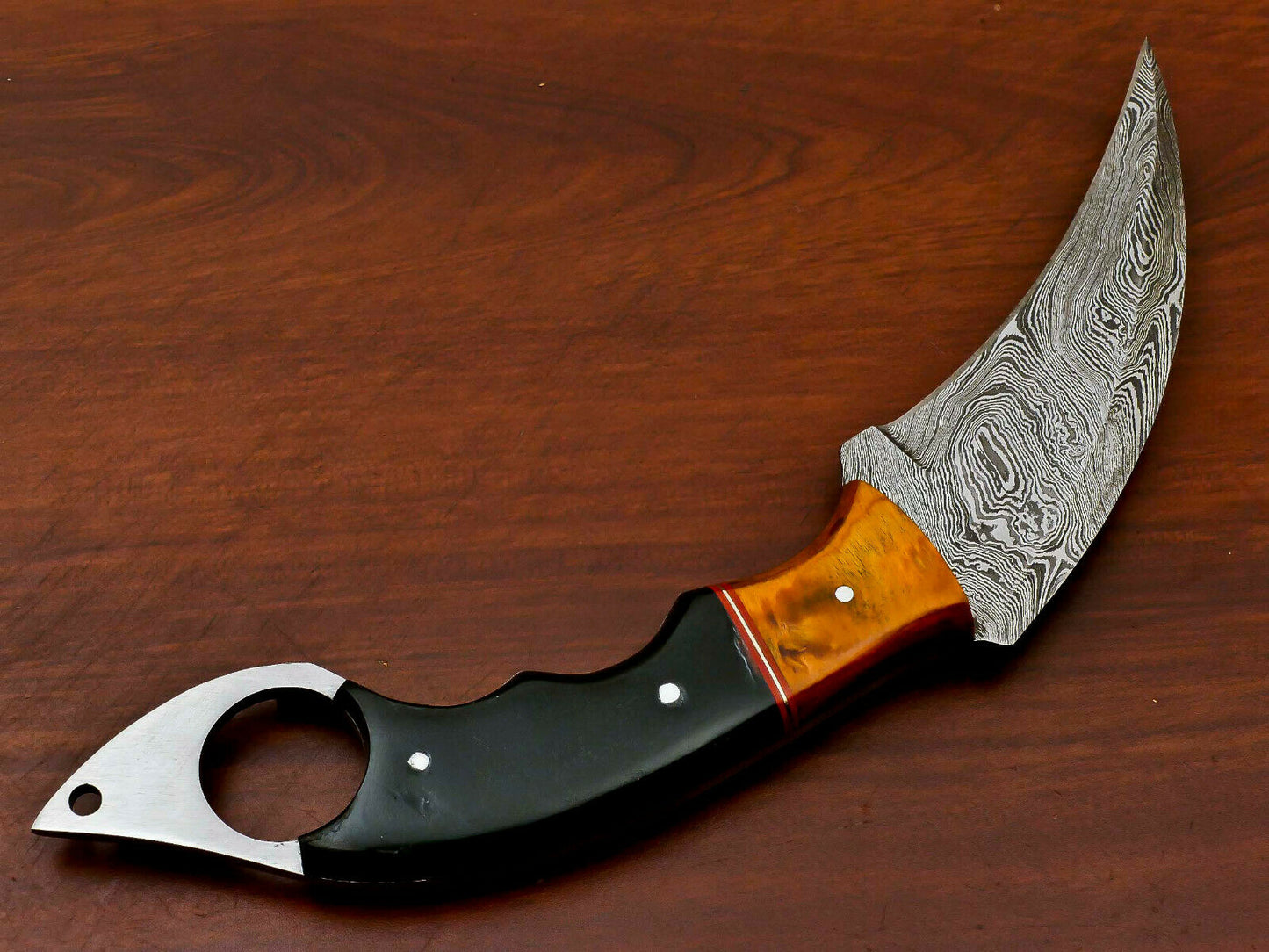HS-884 HANDMADE DAMASCUS CUSTOM PAKKA WOOD KARAMBIT HUNTING KNIFE