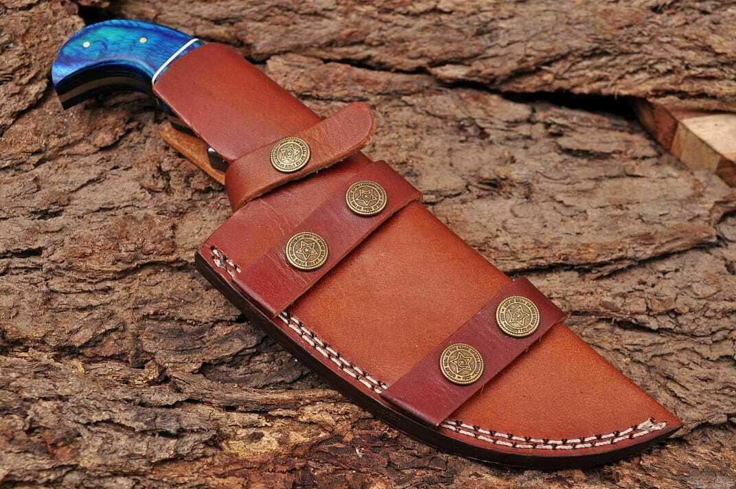 HS-933 Custom Handmade Damascus Steel Tracker-Hunting Knife With Blue Wood Handle