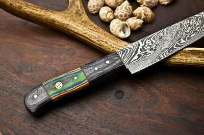 HS-281 Cutlery | Hand Made Damascus Steel Blade Chef Kitchen Full Tang Knife | Hard Wood
