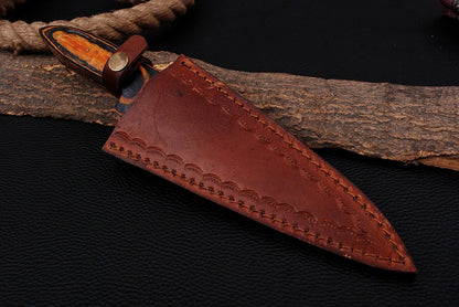 HS-507 Ten Inch Custom Handmade Damascus Hunting Dagger Boot Knife With Hard Wood Handle