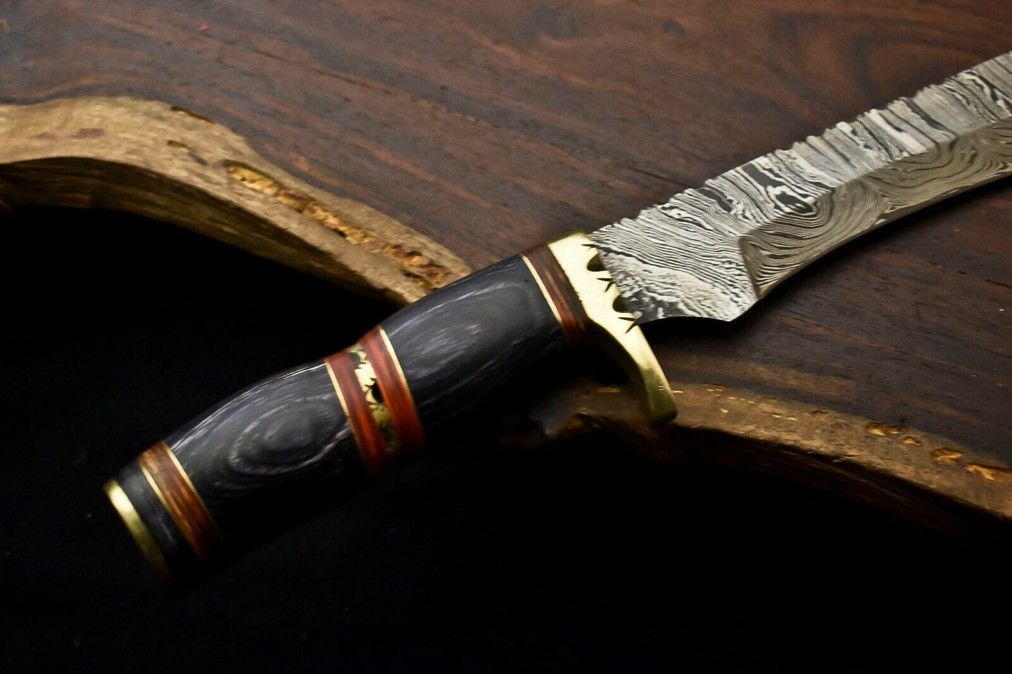 HS-333 | Custom Handmade Damascus Steel Bowie / Hunting Knife - Hard Wood Handle