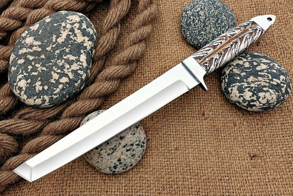 HS-1098 | Custom Handmade Steel D2 Fighter Hunting Combat Mini Tanto Blade Sword knife With Resin Handle