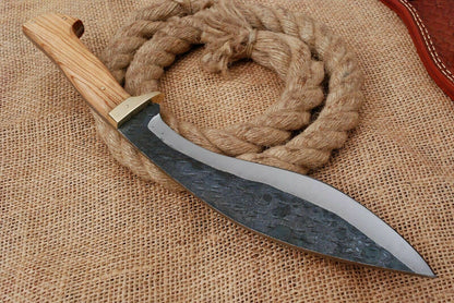 HS-879 Custom Handmade Railroad Steel Hunting-Kukri knife With Wood Handle