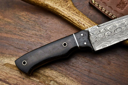 HS-402 | Custom Handmade Awesome Black Sheet Handle Damascus Steel Hunting Knife - Great Price