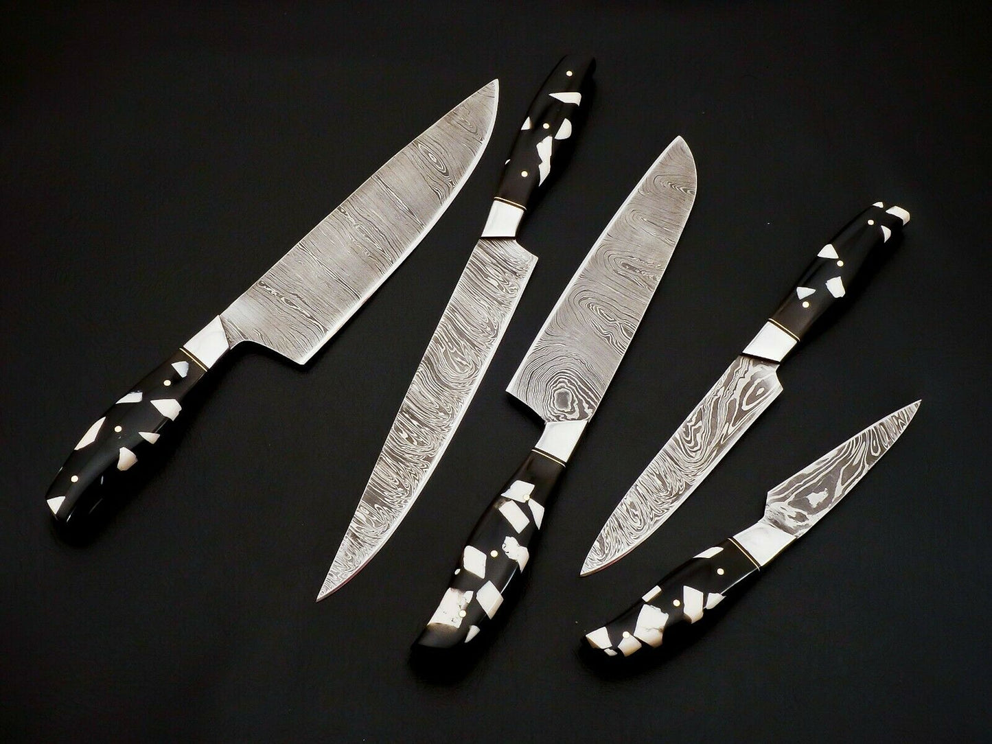 HS-100 Handmade Damascus Steel Chef Knife Set – Full Tang, 288 Layers, Leather Sheath