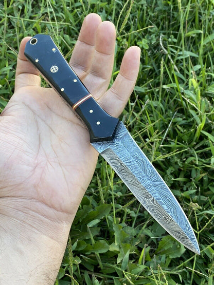 HS-861 Custom Handmade Damascus Steel Dagger Fix knife - Buffalo Horn Handle