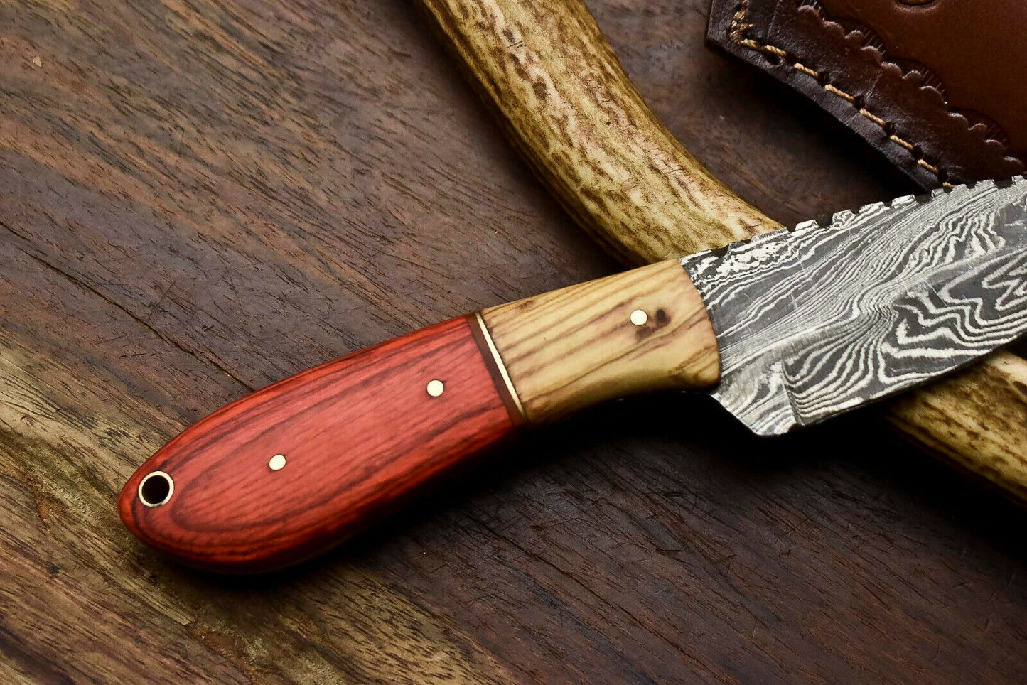 HS-659 Custom Handmade Damascus Steel Skinner Knife - Beautiful Hard Wood Handle