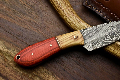 HS-659 Custom Handmade Damascus Steel Skinner Knife - Beautiful Hard Wood Handle