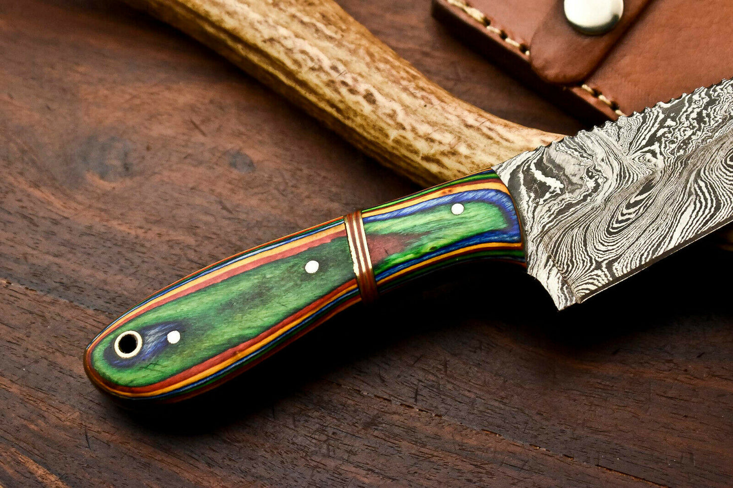 HS-615 Handmade Damascus Skinning Blade Camping Full Tang Knife