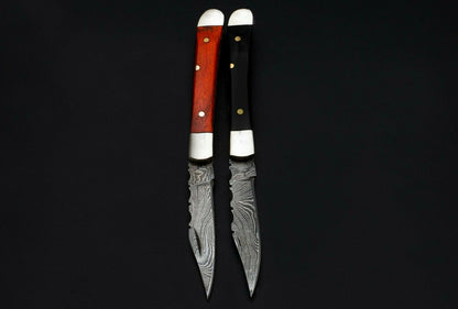 Damascus Folding Mini Trapper Pocket Knife – Pair of 2 | HS-1115