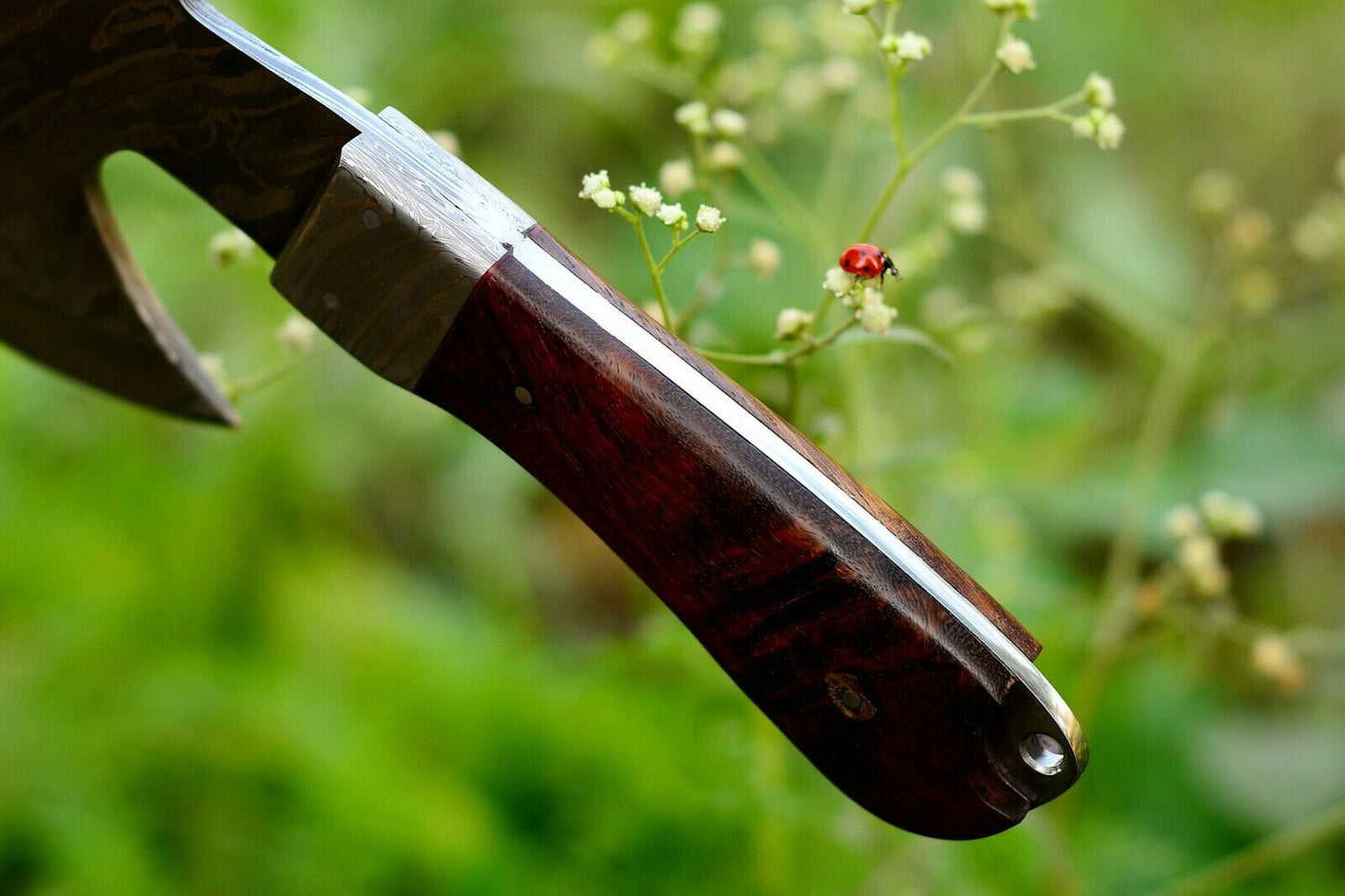 HS-1049 Damascus Viking Axe Rose wood handle with Leather sheath 9''