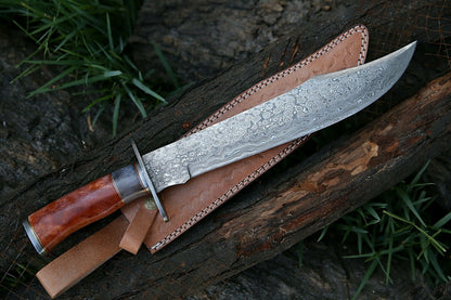 HS-308 Custom Hunting Bowie Knife, Damascus Steel Fixed Blade Bowie Knife