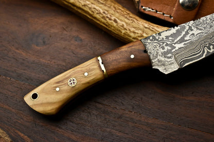 HS-723 Custom Handmade Damascus Steel Skinner Knife - Wood Handle