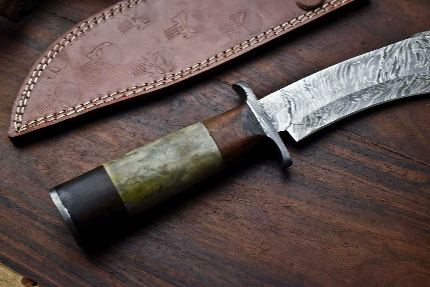 HS-326 | Custom Handmade Damascus Steel Bowie/Hunting Knife - Camel Bone Handle