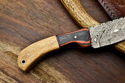 HS-688 Custom Handmade Damascus Steel Skinner Knife - Beautiful Wood Handle