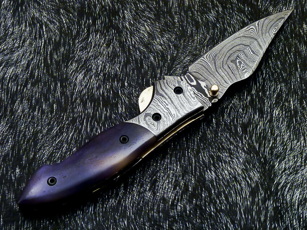 Damascus Pocket Folding Knife – Stained Camel Bone | Liner Lock | HS-1123