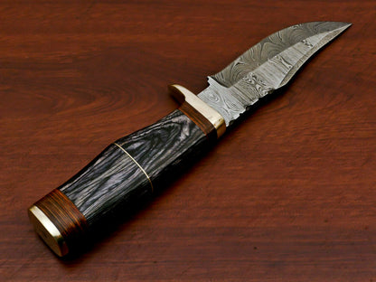 HS-562 HANDMADE DAMASCUS CUSTOM PAKKA WOOD HUNTING KNIFE - BRASS GUARD