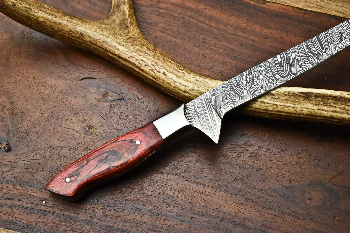 HS-264 Hand Made Damascus Steel Blade Fish Fillet Knife Full Tang Knife | HARD WOOD