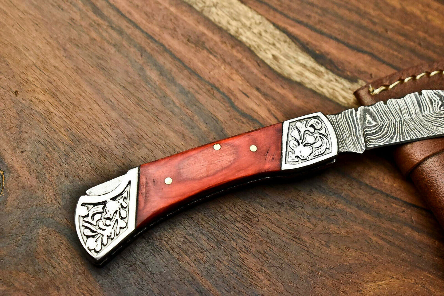HS-1129 '' Hand Made Damascus Steel Blade Back Lock Folding Knife