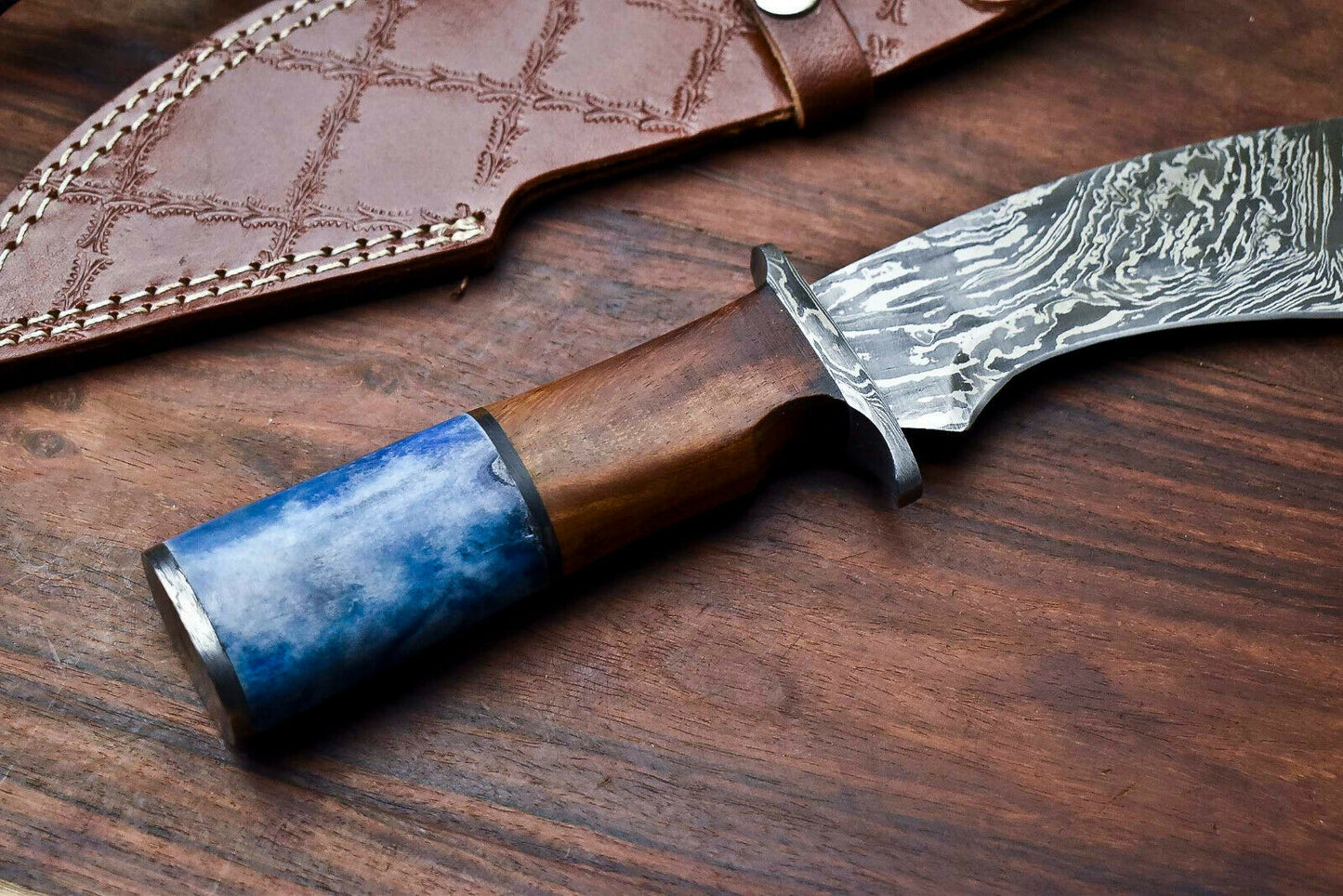 HS-866 Custom Handmade Damascus Steel Hunitng/Kukri Knife - Wood & Bone Handle