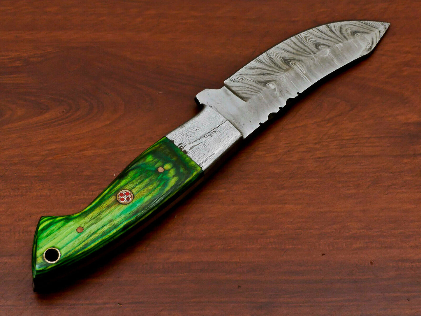 HS-568 HANDMADE DAMASCUS CUSTOM PAKKA WOOD HANDLE SKINNING CAMPING KNIFE