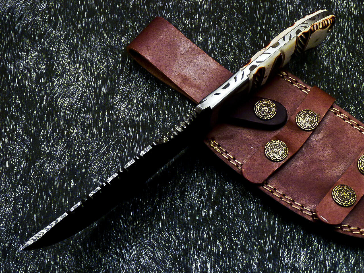 HS-918 '' Custom Hand Forged Damascus Steel 10" Tracker Hunting Knife BONE Handle