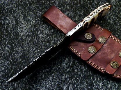 HS-918 '' Custom Hand Forged Damascus Steel 10" Tracker Hunting Knife BONE Handle