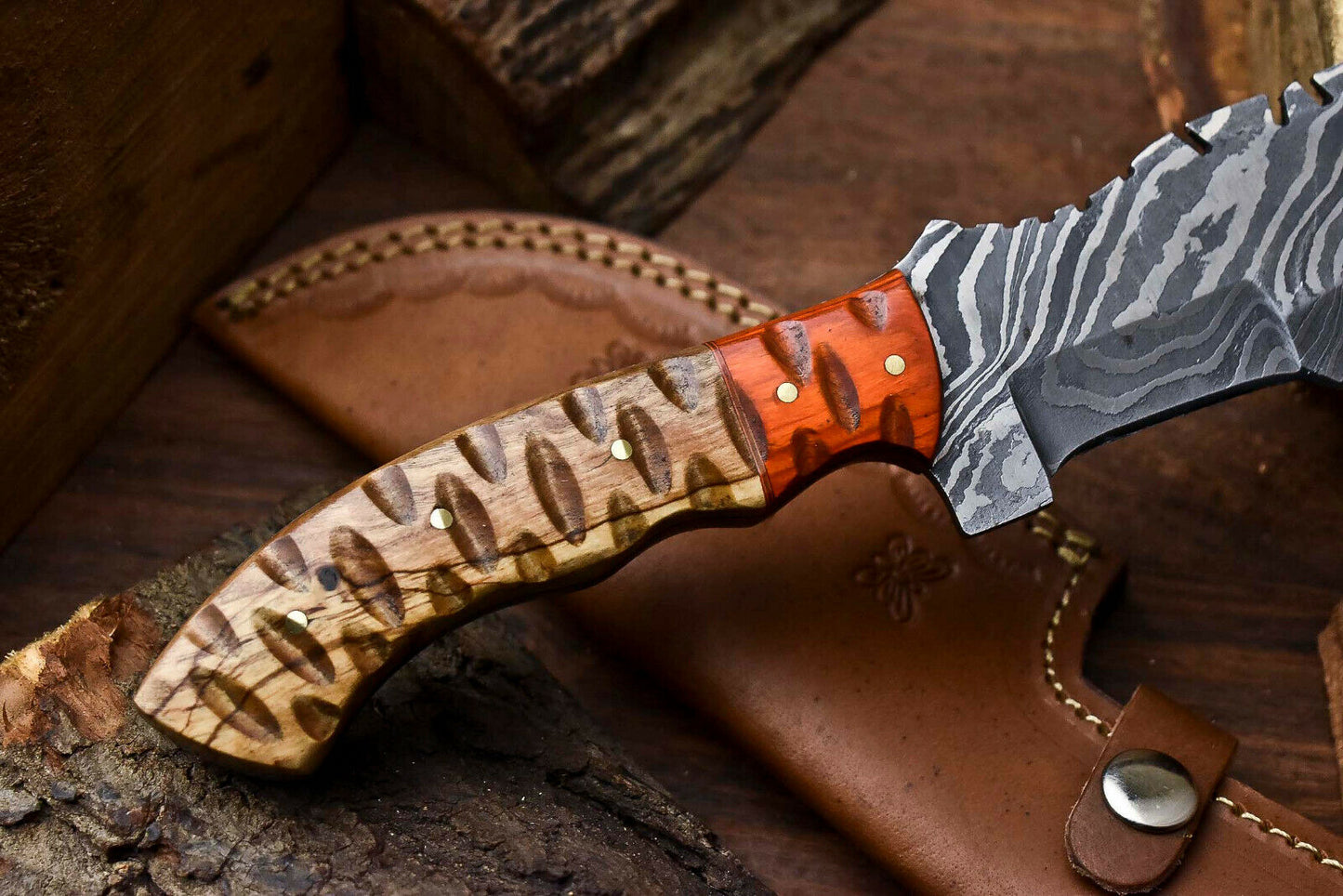HS-919 Custom Handmade Damascus Hunting Blade Hunter Camping Tracker Full Tang Knife