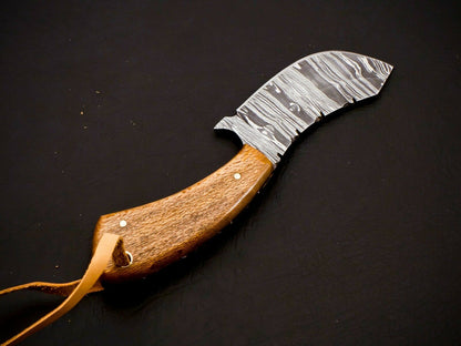 Bull Cutter Knife  6.00" Damascus Steel Full Tang Cowboy Knife Wood Handle HS-556