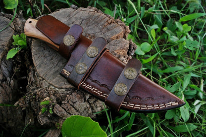 HS-360 '' Hand Forged Damascus Steel Fix Blade Hunting Knife 186 With Leather Sheath