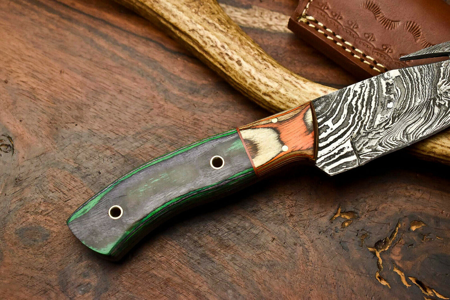 HS-601 Handmade Damascus Skinning Blade Camping Full Tang Knife