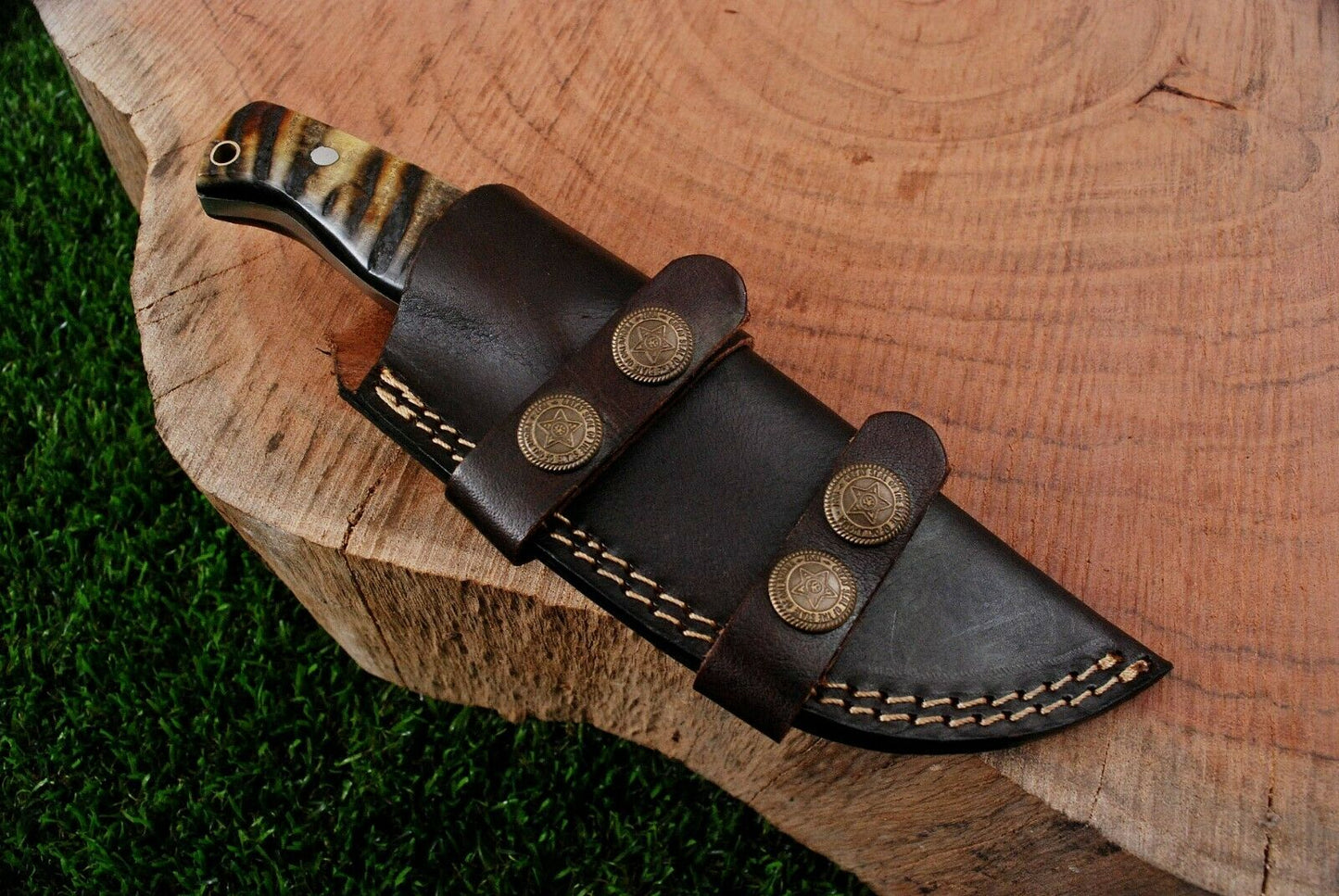 HS-364 '' 8.5" Handmade Damascus Steel Ram Horn Handle Hunting Skinner Knife