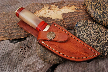 HS-793 Six Inch Custom Handmade Damascus Skinner Knife With Bone Handle