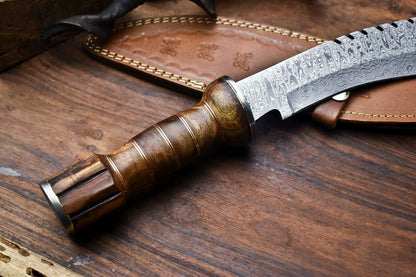 HS-867 Custom Handmade Damascus Steel Hunitng/Kukri Knife - Wood Handle