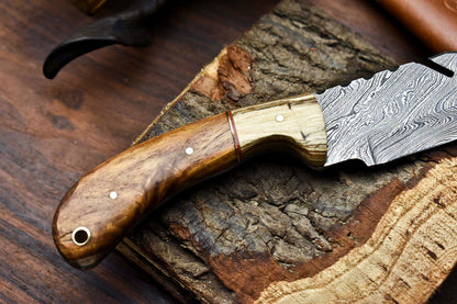 HS-639 Custom Handmade Damascus Hunting Skinning Blade Hunter Camping Full Tang Knife