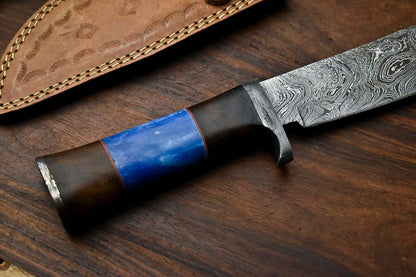 HS-322 Custom Hand Made Damascus Steel Blade Bowie Hunting Knife | CAMEL BONE
